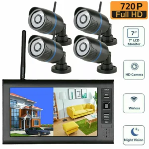 7" TFT Baby Monitor DVR& 4 Wireless CCTV Camera Motion Detect Security System