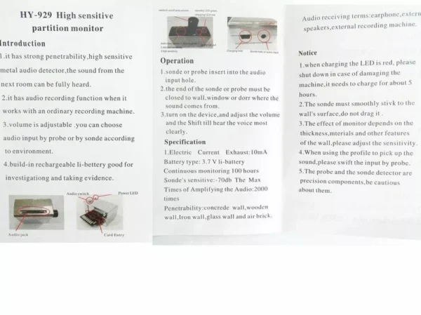 10 High strength Wall Sound Monitoring voice bug/ear listen device + Audio Recorder