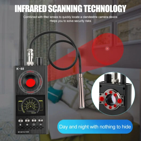 K68 Anti-Spy Scanner Detector RF Camera GSM Audio Bug Finder Signal Tracker