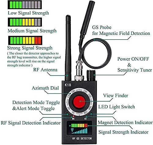 K18 RF detector Anti-spy Detector Camera GSM Audio Bug Finder GPS Scan