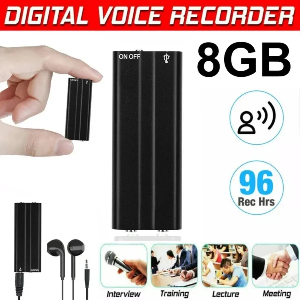 Ultra Thin Mini Digital Voice Recorder Super Sensitive Microphone MP3 Player 8GB