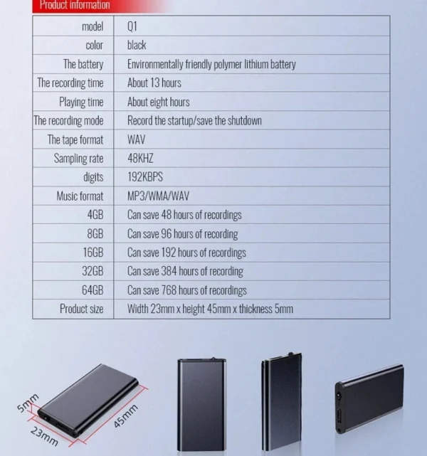 6 Audio Recorder Device | Secret Spy Voice Recorder | Mini Magnetic Recorder Black 16GB