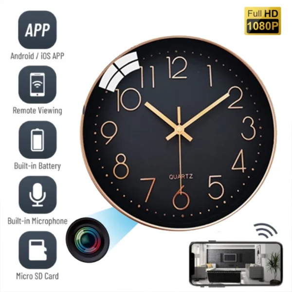 1 1080P HD WIFI IP Wall Clock Hidden Spy Camera Portable Video Recorder --Support Real-time Viewing