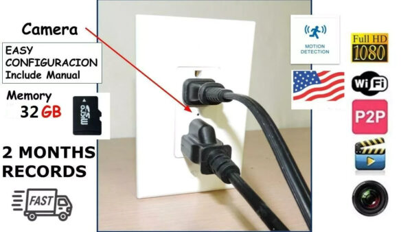 1080P HD WIFI IP Hidden Wall AC Outlet Security Spy Camera Monitor Cam With 32 GB Memory Card1080P HD WIFI IP Hidden Wall AC Outlet Security Spy Camera Monitor Cam With 32 GB Memory Card