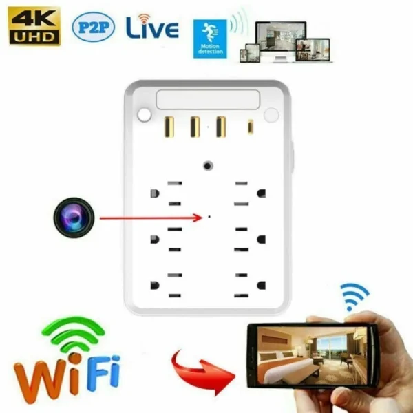 1080P HD Wifi IP Hidden Security Cameras Socket Station Adapter Video Recorder 128GB