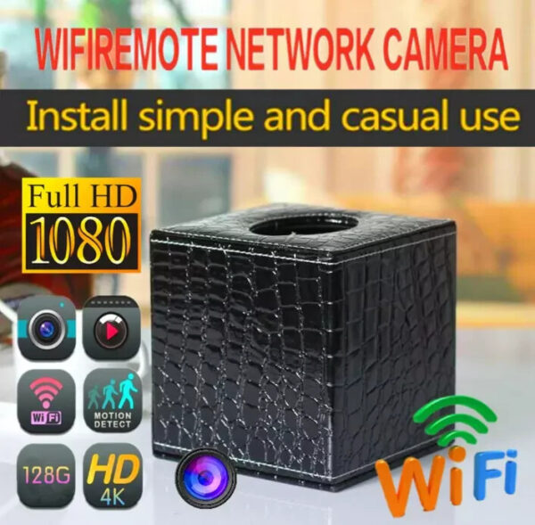 1080P HD Wireless WiFi IP Hidden Tissue Box Security SPY Camera Portable Video Recorder Motion Alarm