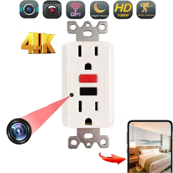 1 HD 1080P IP Wifi Hidden Indoors Security Spy Camera Wall AC GFCI Outlet Video Recorder Motion Activation