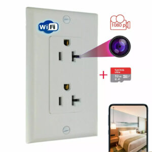 1080P HD Wireless IP Hidden Security Pinhole Camera Spy Wall AC Outlet Video Recorder--Support APP Real-time Viewing