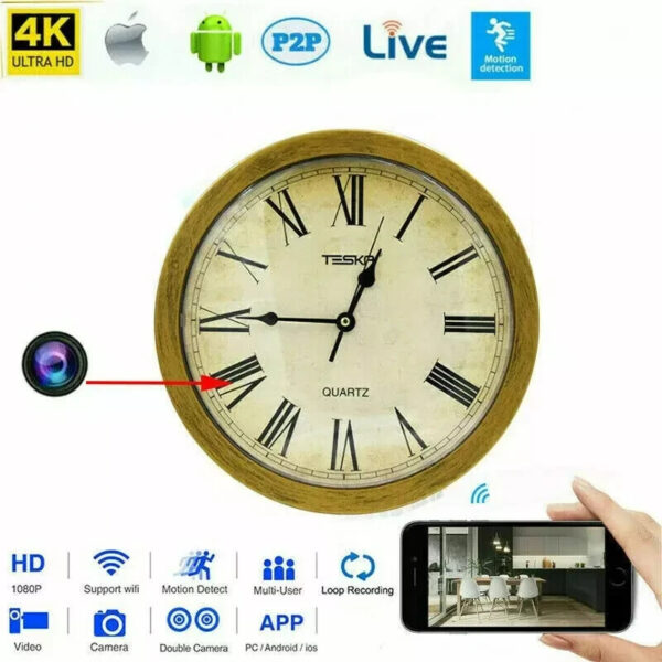 HD 1080P WIFI IP Hidden Security Spy Camera Clock Video Recorder -Support APP Remote Real-time Viewing
