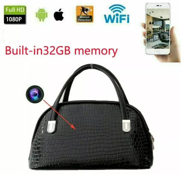 1 1080P HD Wifi P2P Hidden Handbag Security Spy Camera Portable Video Recorder Phone APP Viewing