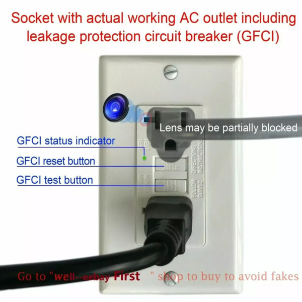 1080P HD IP Wifi IP Hidden Indoors Security Spy Camera Wall AC GFCI Video Recorder --Support APP Real-time Viewing