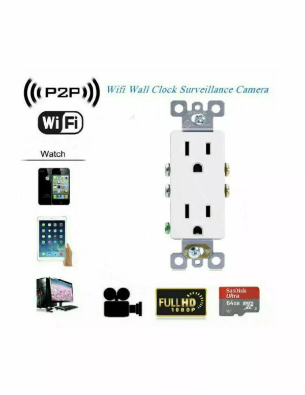 1080P HD Wifi IP Hidden Home Security Micro Spy Camera Wall AC Outlet Video Recorder New App