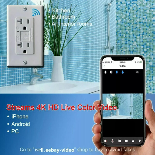 3 HD 1080P Wireless IP Hidden Wall AC GFCI Outlet Spy Camera Video Recorder-Support remote real-time viewing