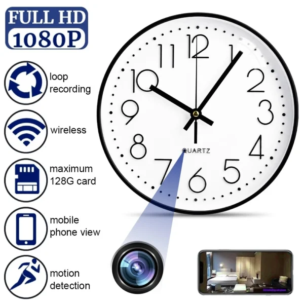 1080P HD Wireless IP Hidden Security Spy Camera Wall Clock Video Recorder,Support APP Viewing