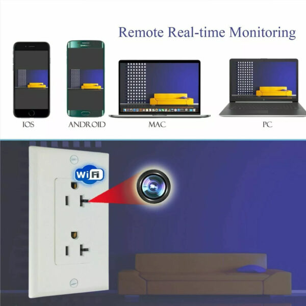 4 1080P HD Wireless IP Hidden Security Pinhole Camera Spy Wall AC Outlet Video Recorder--Support APP Real-time Viewing