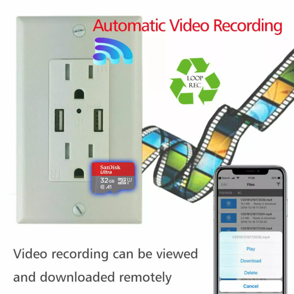 1080P HD WiFi IP Hidden Indoor Security Spy Camera AC Wall Outlet Video/Audio Recorder Motion Alarm