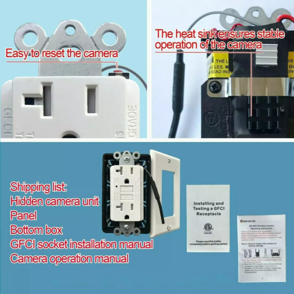 1080P HD IP Wifi IP Hidden Indoors Security Spy Camera Wall AC GFCI Video Recorder --Support APP Real-time Viewing