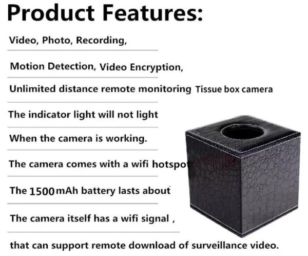 1080P HD Wireless WiFi IP Hidden Tissue Box Security SPY Camera Portable Video Recorder Motion Alarm