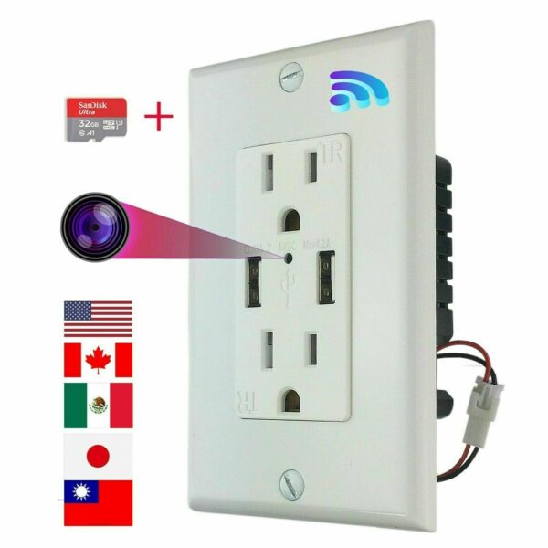 1080P HD Wireless WIFI IP Hidden AC Wall Outlet Pinhole Camera Security Monitor Video Recorder--Socket Fully Functional
