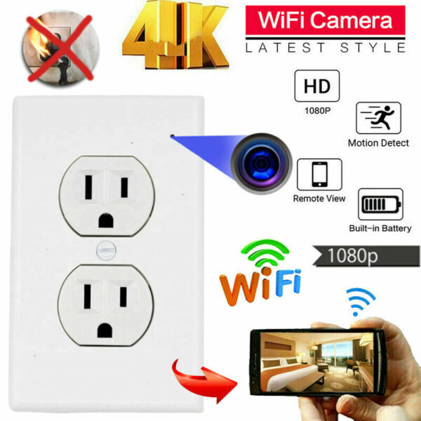 a 1080P Full HD WiFi IP Hidden Pinhole Spy Micro Camera Wall AC Outlet Security Recorder APP Viewing