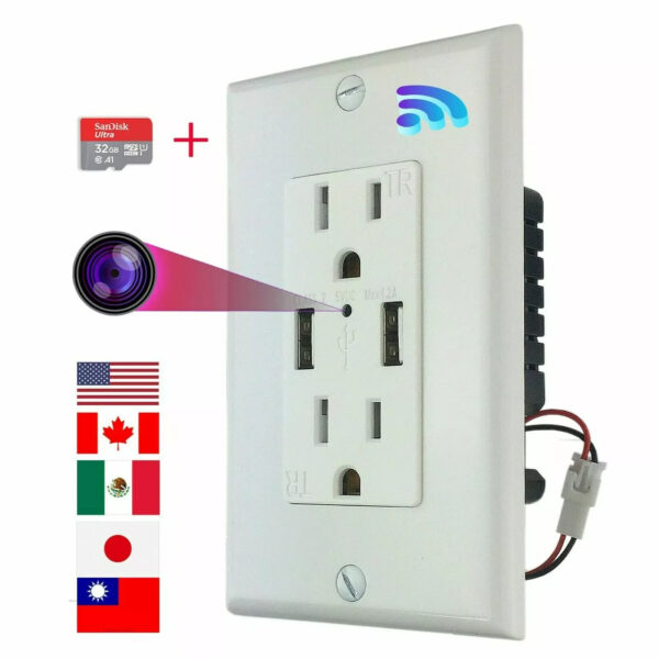 1080P HD Wireless IP Hidden AC Wall Outlet Security Spy Camera Micro Videb Recorder --Support APP Remote Real-time Viewing