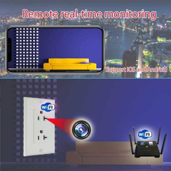 1080P HD WIFI IP Hidden Home Security Spy Mini Camera In AC Receptacle Wall Outlet