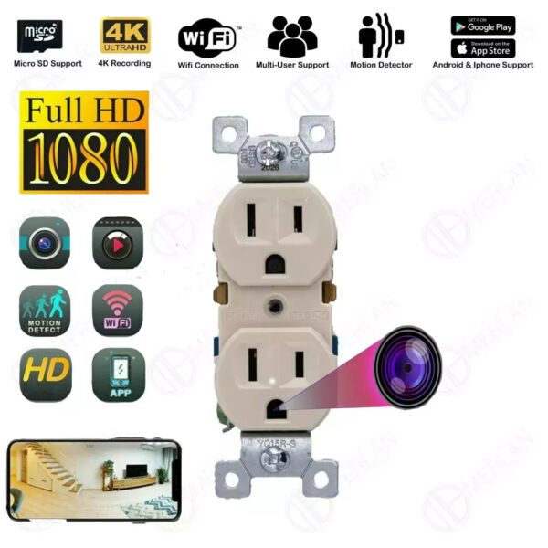 HD 1080P Wireless IP Hidden Wall AC Outlet Indoor Security Micro Camera Support APP Real-time Viewing