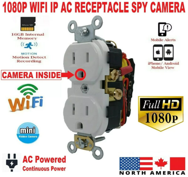 1 1080P HD Wireless IP Hidden Security Spy Camera Wall AC Outlet Video Recorder APP Viewing 32GB