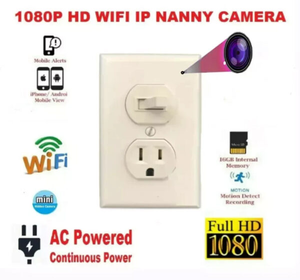 1 HD 1080P Wifi IP Hidden Indoors Monitor Micro Camera Wall AC Switch Outlet Video Recorder --Support APP Real-time Viewing