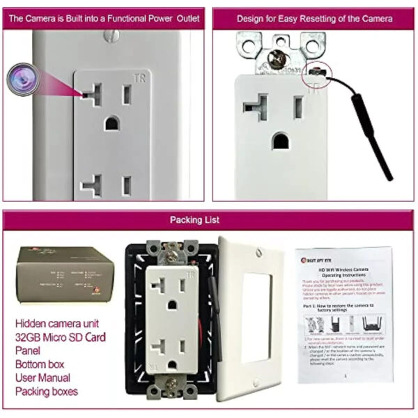 2 1080P HD WiFi IP Wall AC Outlet Hidden Security Spy Camera Micro Audio/Video Recorder Motion Activation