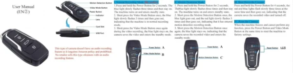 2 1080P HD Car Key Type Hidden Security Micro Secret Camera Portable Video Recorder 32GB