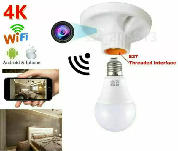 1080P HD Wifi IP Hidden Home Security Spy Camera Lamp Holder Type Video Recorder--Support APP Real-time Viewing