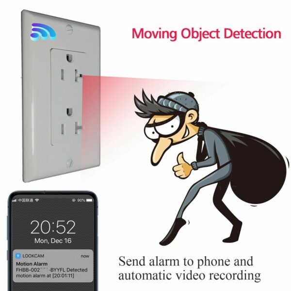 6 1080P HD Wireless IP Hidden Indoors Monitor Micro Camera Wall AC Outlet Video Recorder --Support APP Real-time Viewing