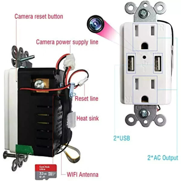 6 1080P HD Wireless IP Wall AC Outlet Hidden Security Spy Camera Micro Video Recorder--Socket Can Be Used