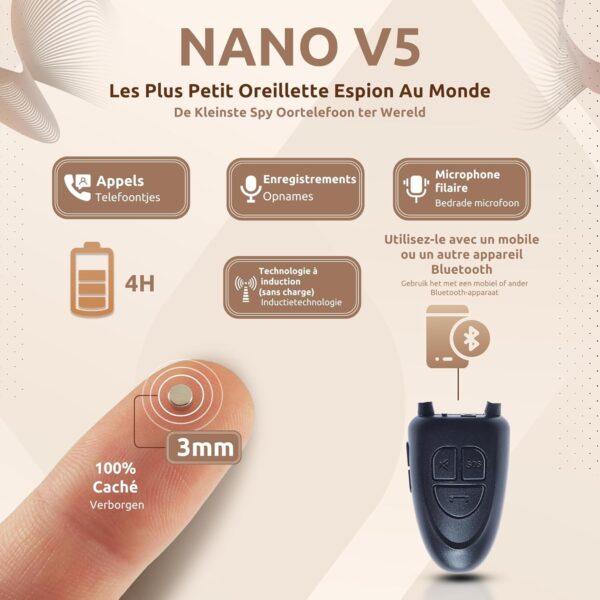 2 Mini Invisible Bluetooth Spy Earpiece for Exam Nano Hidden for Telephone with Microphone Cable